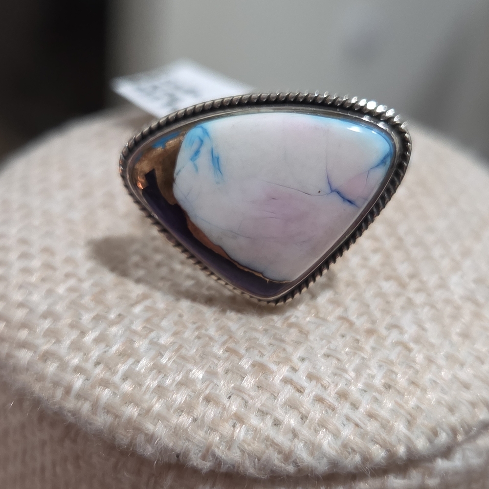 Elegant Silver and White/purple/blue Turquoise Stone Ring